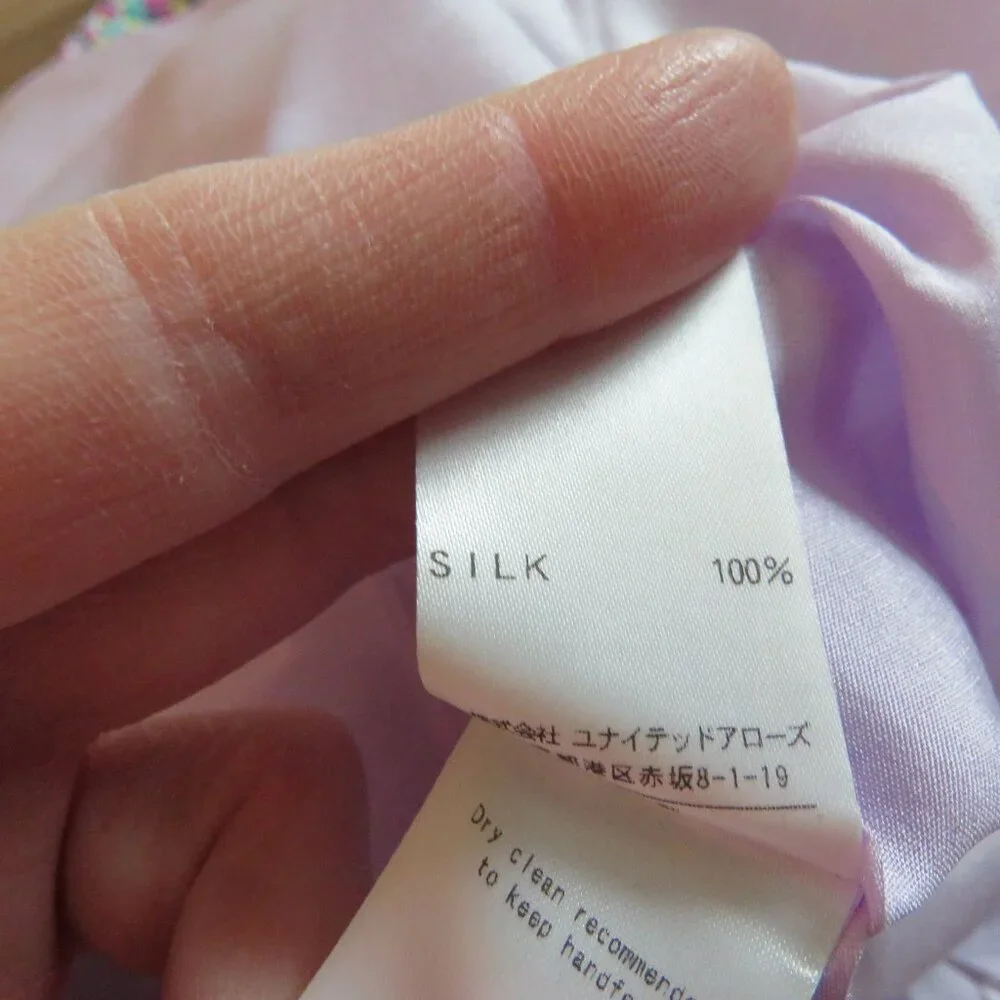 DRAWER JAPAN 100% Silk Ditsy Floral Pink Purple Shift Dress - Size 38 / Medium - Picture 16 of 16